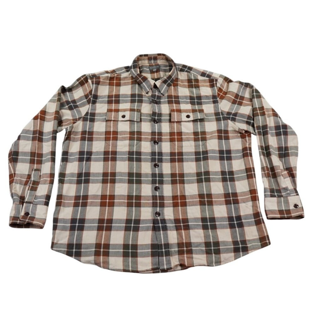 LL Bean Signature Shirt Mens XXL R Brown Plaid Slim Fit Chamois Cloth Archive